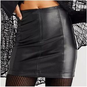 Free People Modern Femme Faux Leather Black Skirt
